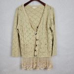 Altar'd State Womens Cardigan Size M/L Cream Lace Heart Wooden Buttons V Neck Photo 3