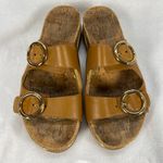 Michael Kors Tan Leather Double Buckle Cork Platform Sandals Slides Sz 7-flaw Photo 7