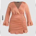 Cider NEW  Satin V-neck Ruched Bell Sleeve Mini Dress 0XL NWT Photo 0