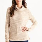 Dress Barn  Sz L Pullover Turtleneck Cream Gold Stretch Long Sleeve Side Slits Photo 0