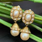 Liz Claiborne Vintage LCI Faux Pearl Gold-tone Luxury Drop Earrings Photo 2