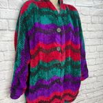 Carlisle Vintage 90s Chevron Stripe House Jacket Bight Size M Cardigan Purple Teal Chunky Photo 2