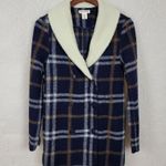 Artisan NY Women's Coat Jacket M Blue Plaid Wool Blend Fleece Collared Buttons Photo 4