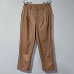 EXPRESS Women Faux Leather Pleated Trousers Tan High Waisted Cropped Pants S Minimalist Photo 1