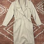 Vintage 80s Minimalist Wool Wrap Dress Khaki Tan Office Size 12 Photo 1