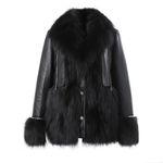 Genuine fox Fur Coat genuine leather jacket vest warm long sleeve trench bomber Jacket Fur Sheepskin Jacket Studs Black Size M Photo 11
