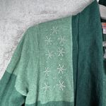 Quacker Factory  Cardigan Sweater Womens M Green Embellished Snowflake Open Front Photo 5