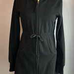 Old Navy black drawstring waist zip front tunic hoodie cotton poly Size Small Photo 0