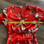 Bar III Blouse Floral Red Poppy Peplum Top Long Sleeve Medium Photo 5