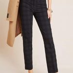 Anthropologie The Essential Slim Jacquard Trousers Black Plaid Velvet Size 8 NWT Photo 0