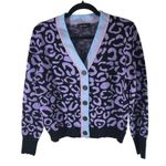 Lea & Viola Womens Cardigan Sweater Button Front Leopard Print Purple Black S Photo 0