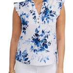 Ellen Tracy  Linen Blend Floral Beachy Lounge Comfort Sleeveless Blouse‎ Medium Photo 0