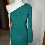 Mac Duggal Emerald Green One Shoulder puff sleeve slit Gown Maxi Formal Dress Photo 4