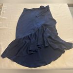 ZARA  Basic Women's XS Wrap Skirt Slit Midi Flowy Ruffles Navy Blue Bow Photo 6