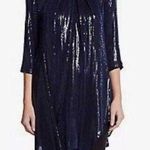Lafayette 148 Asymmetric Sequin Silk Tunic Dress in Navy Blue Size 14 Photo 0