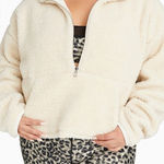 Good American NWT Half Zip Sherpa Essentials-Lined Luxe Pullover Kangaroo Pocket Photo 0