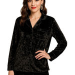 Nicole Miller  Women's Medium Black Velvet Top Shirt Button Front Pocket MSRP $58 Photo 0