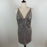 Dress the Population Tatum metallic sequin body con mini party dress women’s L Photo 4