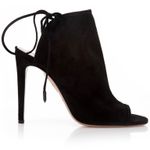 Aquazzura Mayfair open-toe black Suede lace-up bootie sandal size 36.5 US 6.5 Photo 1