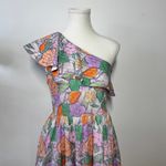 Entro Dress Women S Purple Orange Floral One Shoulder 100% Cotton Tradwife Prep Photo 2