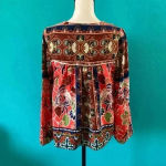 Anthropologie ⭐️  on the road boho orange brown and green blouse in size small Photo 1
