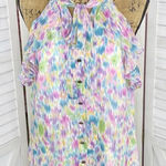 Gianni Bini Watercolor Ruffled Racerback Halter Blouse White Multicolor Medium Photo 0