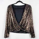 ZARA  TRF Sequin Blouse Top XSMALL Collection Brown Gold Animal Print Long Sleeve Photo 1