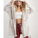 Aerie Gray Sherpa Hooded Belted Robe Cozy Fleece Spa Lounge Warm Pockets Bath M Size M Photo 0