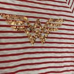 Gap Women’s Red & White Striped Wonder Woman Gold Sequin Cap Sleeve T-Shirt XS Photo 1