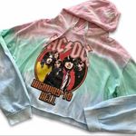 AC/DC Tie Dye Graphic Raw Hemline Cropped Hoodie Sweater Size XL Photo 0