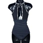 Tempt Me NWT  Women’s High Neck Ruched One Piece Swimsuit Black Leaves Size M Photo 3