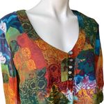 Coldwater Creek Boho Multi Color Silk V-Neck Blouse, Sz L Photo 6