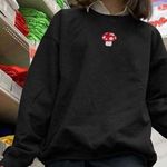 Mushroom Embroidered Sweatshirt Whimsical Size Small Oversized NWOT Black Photo 0