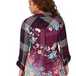 Tolani Collection Women Purple Plaid Button Down Tunic W/ Print Back Medium Photo 1