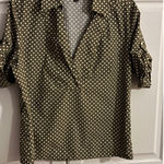 Talbots Stretch Geometric Print Button Front Shirt Women Size 14 Olive White Photo 0