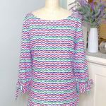 Talbots Tunic Top Colorful Whale Tail Wavy Print Tie Sleeve Popover Blouse Photo 2