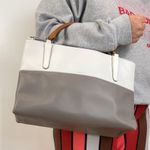 Coach  Borough Bag Colorblock Leather 32502 White Gray Handbag Purse Photo 7