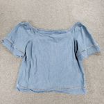 Ralph Lauren Lauren Chambray Off Shoulder Top Womens XL Blue Denim Bell Sleeve Photo 11