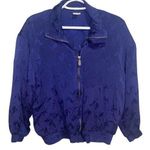 Duda International Navy Floral Bomber Jacket Zip Windbreaker Small Silk 90s 80s Blue Photo 0