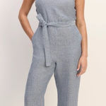 Everlane  The Linen Side-Button Blue White Striped Jumpsuit 10 Photo 0