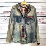 White Crow Blue Patchwork Denim Button Down Shirt M American Flag Western Detail Photo 1