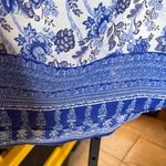 Pink Rose  Vintage Floral Blue and White Women's Top Size Small Photo 5