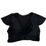 Torrid  0 US L Wireless Flutter Sleeve Bikini Top Swimsuit Swim Black Tie Front Photo 2