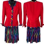 Vintage 80's Ann Lawrence Silk Blend Rainbow Striped Skirt Set Red Size 10 Photo 15