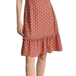 Molly Bracken Fit & Flare Dress Red White Abstract Scoop Neck Ruffle Hem XS Photo 0