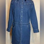 Eddie Bauer women’s Denim Snap Front Dress W/Black Velvet Collar|Size:PETITE 10 Photo 0