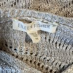 Eileen Fisher Short Sleeve Linen Knit Hi Low Sweater Metallic Cream Photo 2