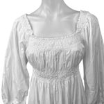 Doen Catrinette White Smocked Square Neck Puff Balloon Long Sleeve Midi Dress S Photo 6