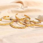 Boutique NEW Heavy 18k Gold Simulated Diamond Stars Bangle Cuff Bracelet Sz‎ Adjustable Photo 12