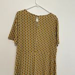 Ann Taylor Factory Faux Wrap Dress Mustard Navy Geometric Side Tie Fit & Flare L Photo 11